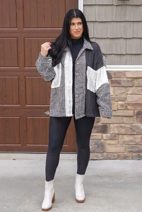 Black Houndstooth Colorblock Sweater Shacket