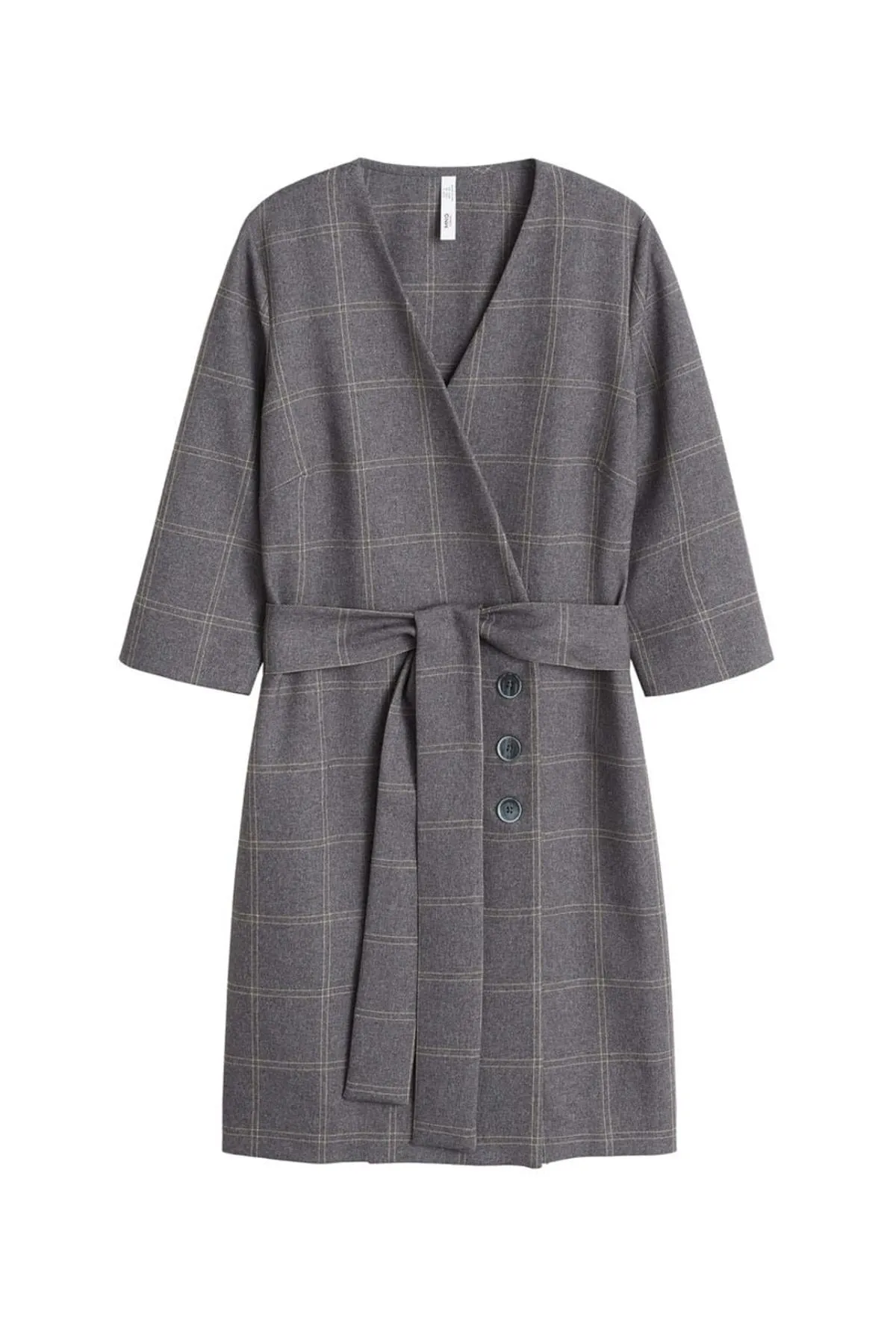 12969 Grey Check Wrap Dress