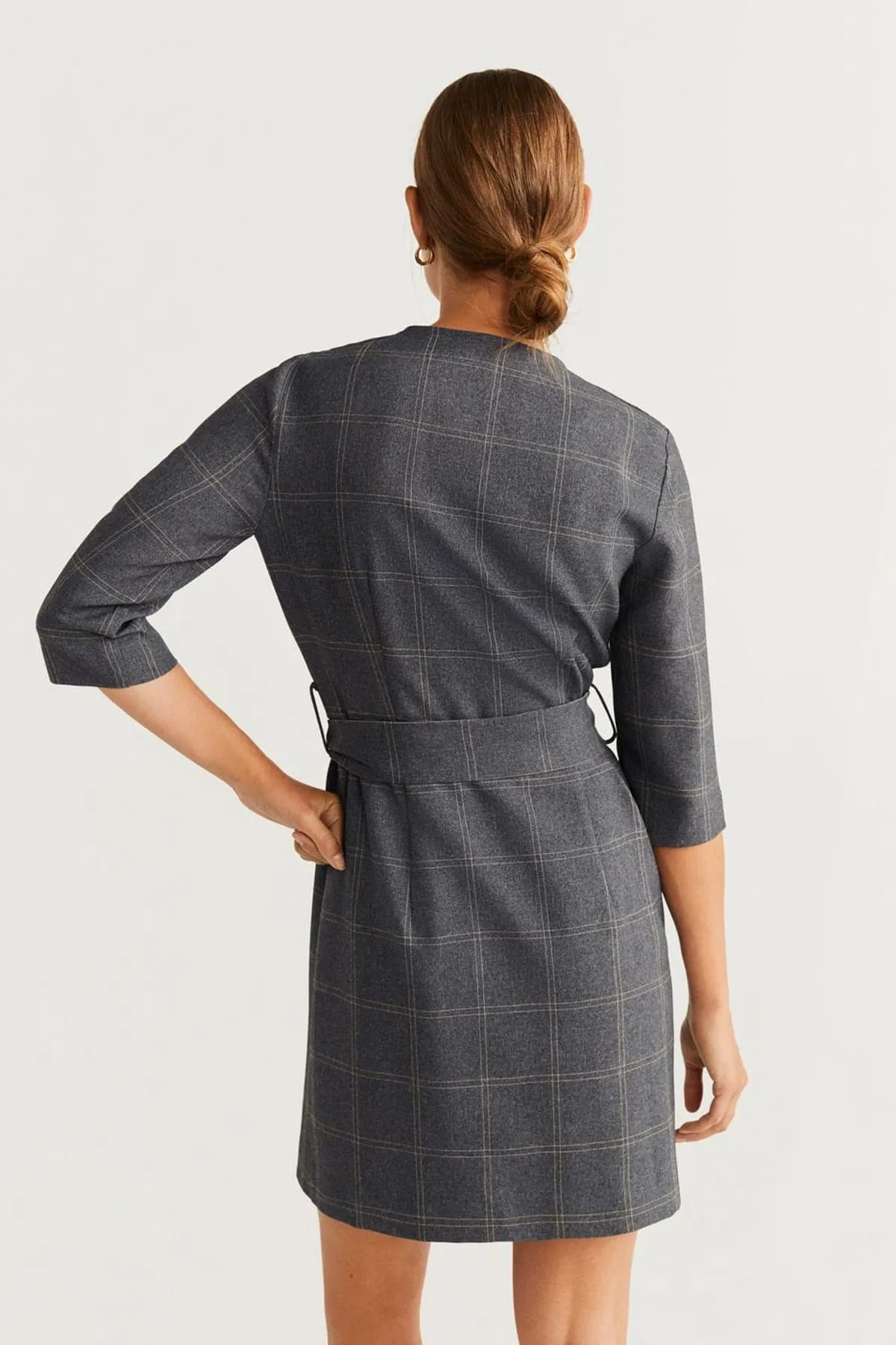 12969 Grey Check Wrap Dress