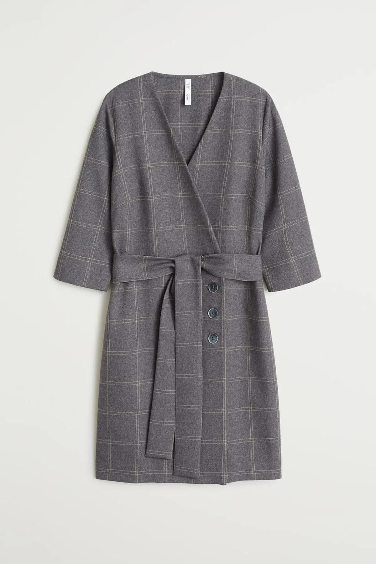 12969 Grey Check Wrap Dress