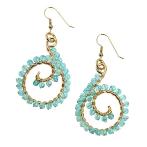 14k Gold-filled Scroll Wire Wrapped Drop Earrings with Apatite