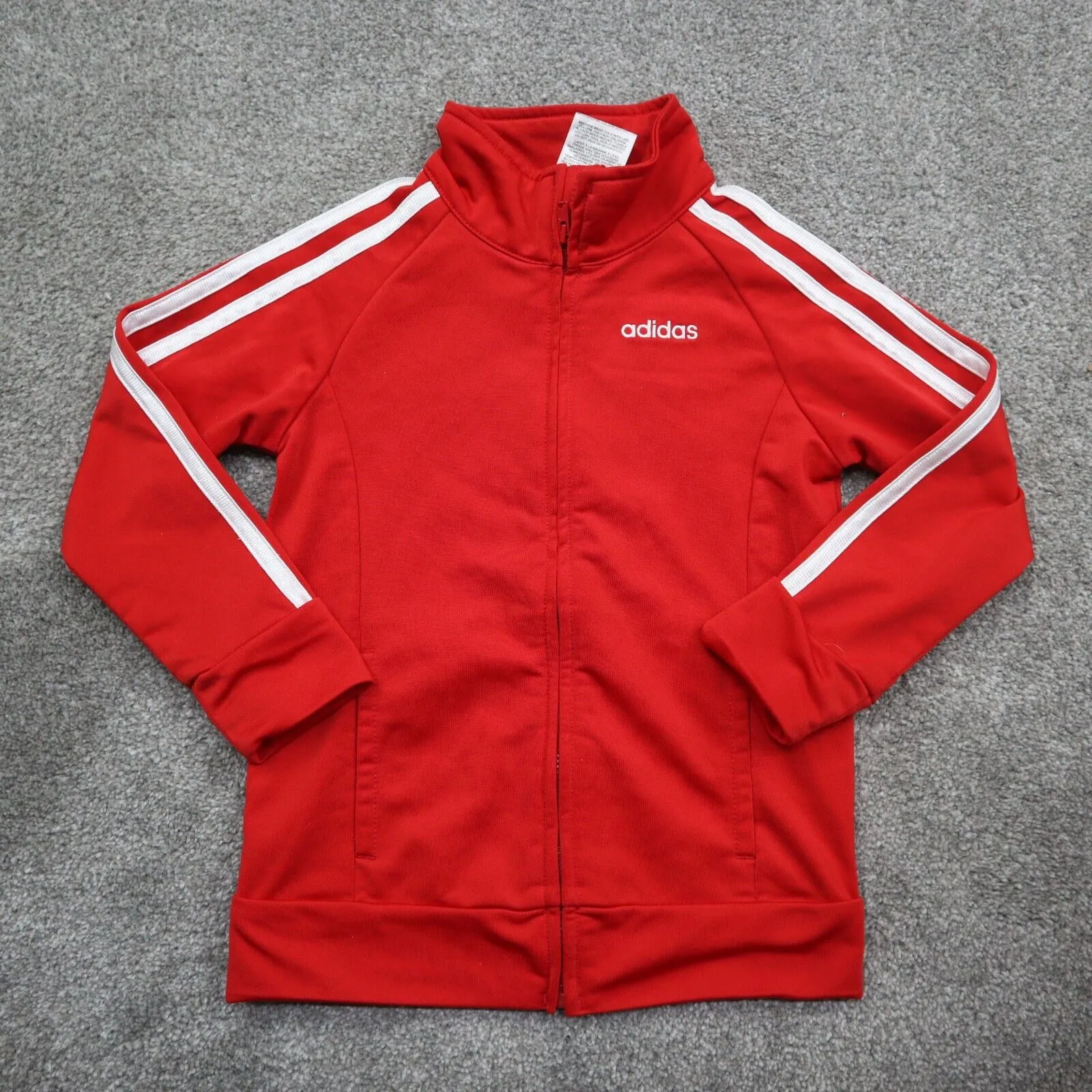 adidas Jacket Girl Size 3T Red White Solid Long Sleeve Full Zip Track Jacket