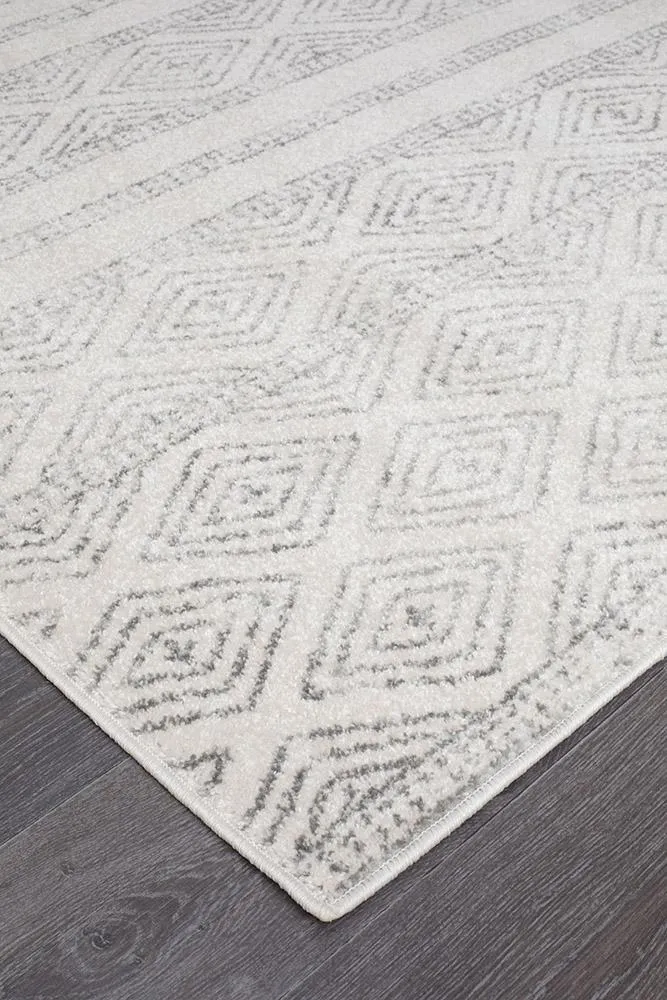 Aladdin Abby White And Grey Tribal Runner Rug