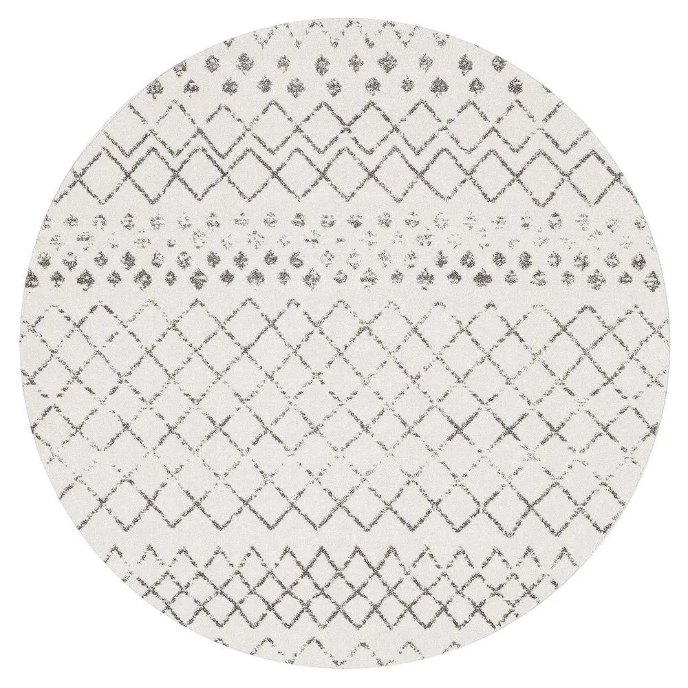 Aladdin Abby White Grey Tribal Round Rug