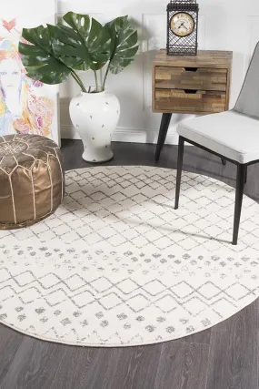 Aladdin Abby White Grey Tribal Round Rug