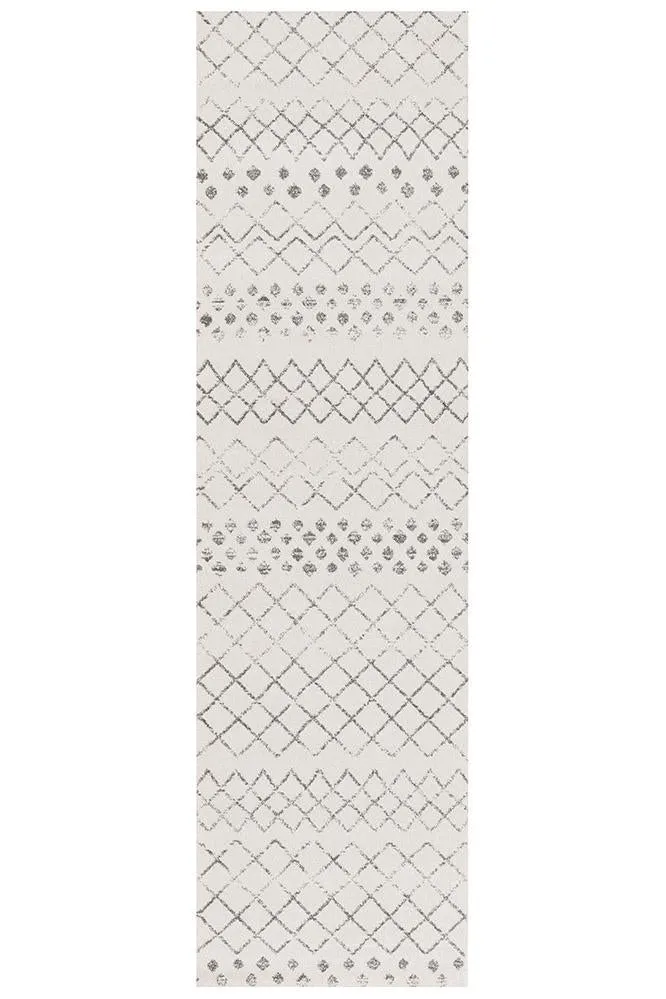 Aladdin Abby White Grey Tribal Runner Rug