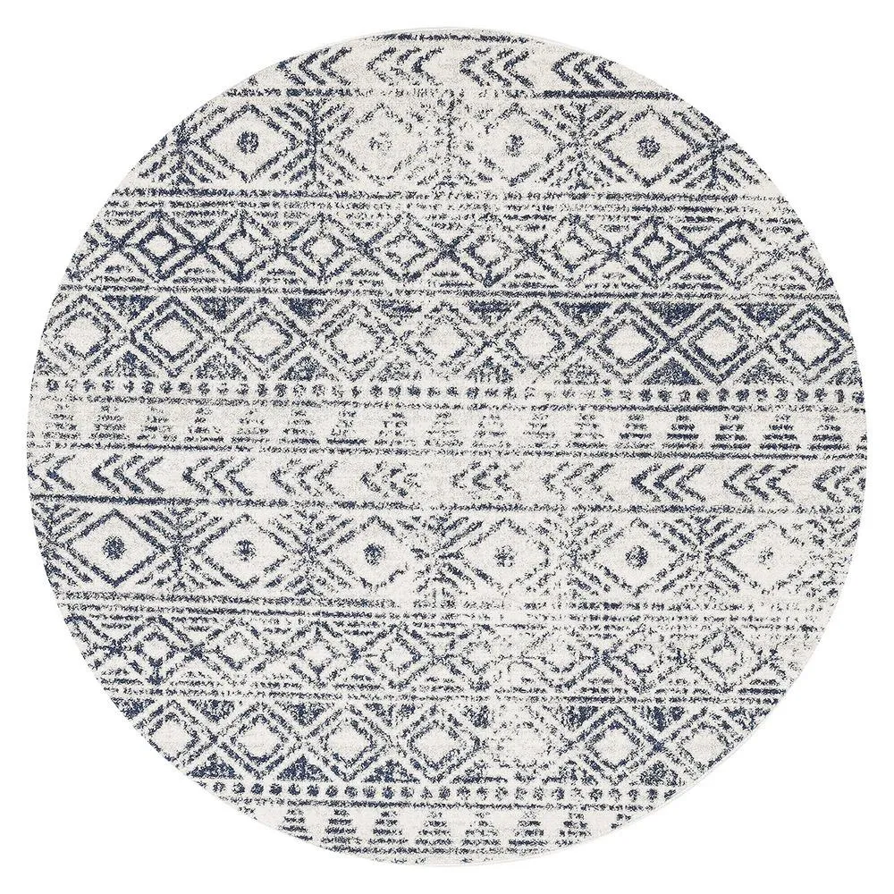 Aladdin Aliya White Blue Rustic Round Rug