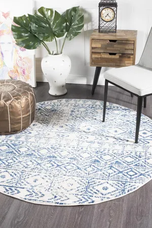 Aladdin Aliya White Blue Rustic Round Rug