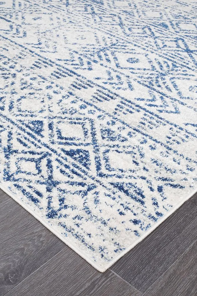 Aladdin Aliya White Blue Rustic Runner Rug