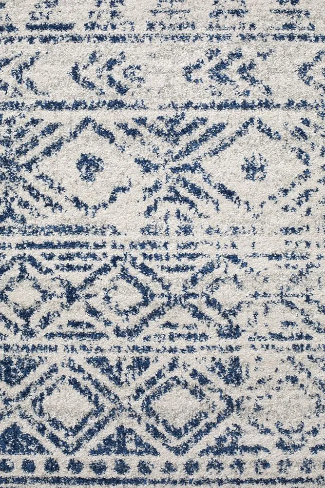 Aladdin Aliya White Blue Rustic Runner Rug