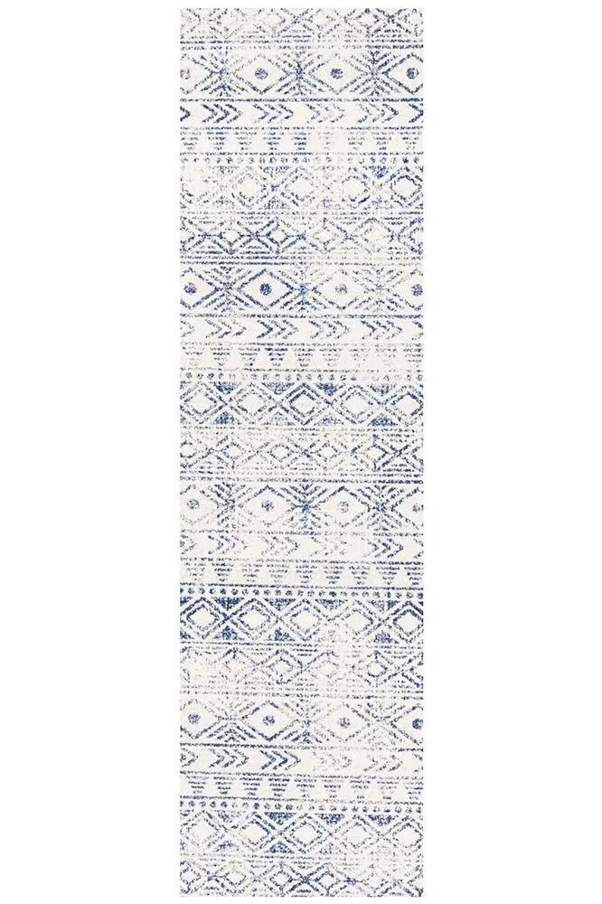 Aladdin Aliya White Blue Rustic Runner Rug