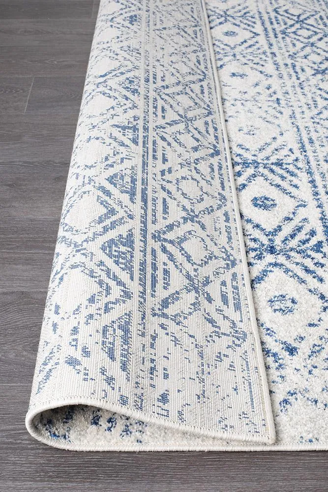 Aladdin Aliya White Blue Rustic Runner Rug