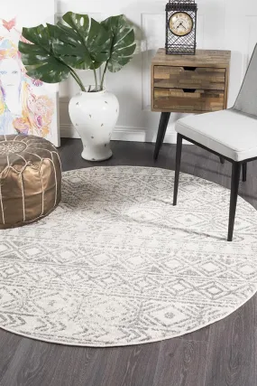 Aladdin Aliya White Grey Rustic Round Rug