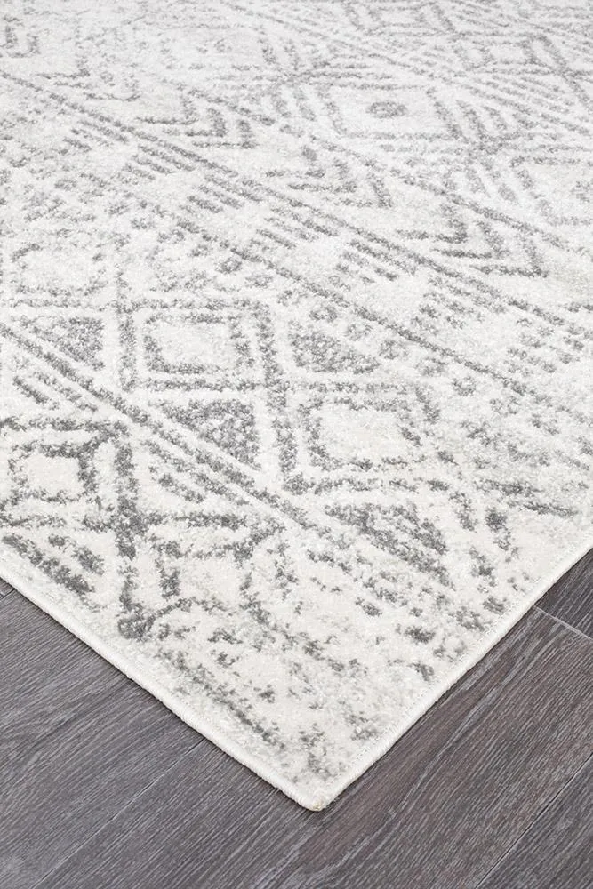 Aladdin Aliya White Grey Rustic Runner Rug