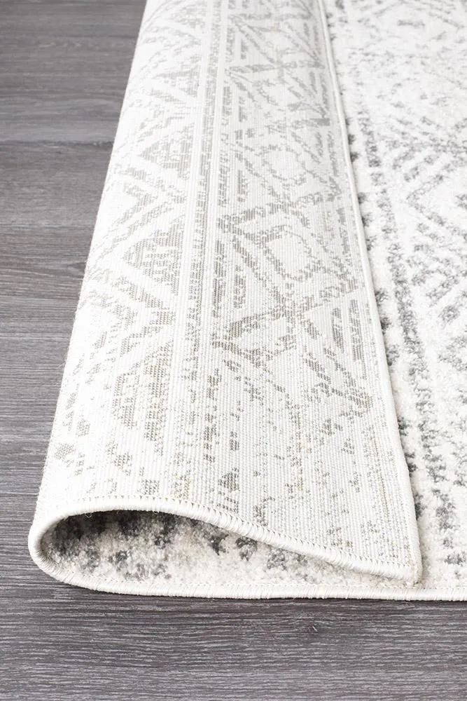 Aladdin Aliya White Grey Rustic Runner Rug