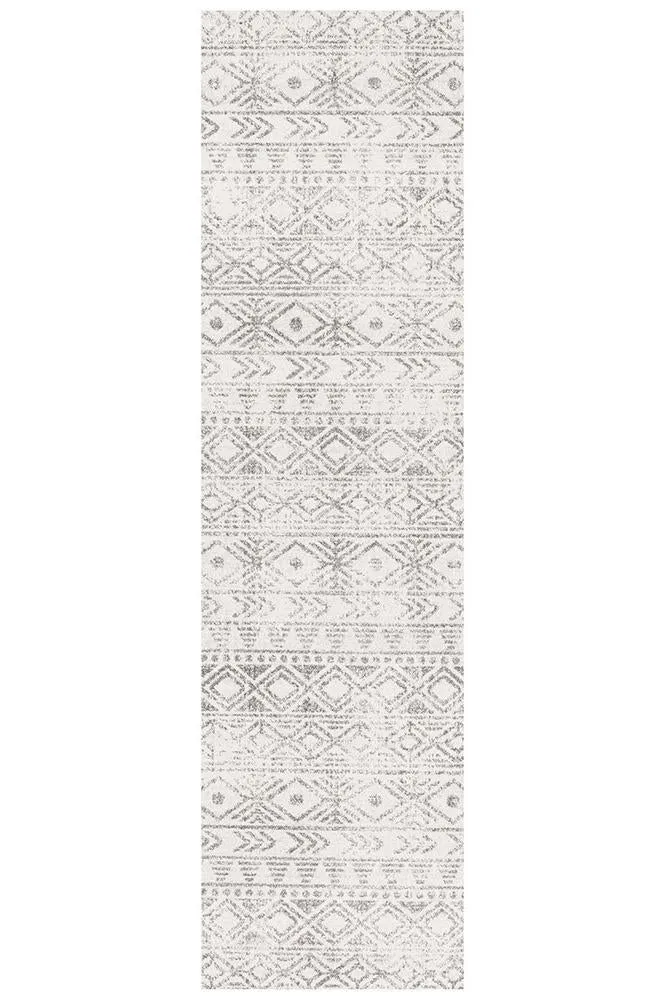 Aladdin Aliya White Grey Rustic Runner Rug