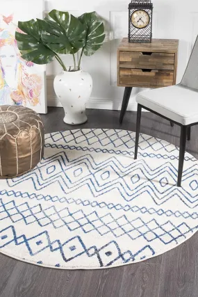 Aladdin Iman White Blue Rustic Tribal Round Rug