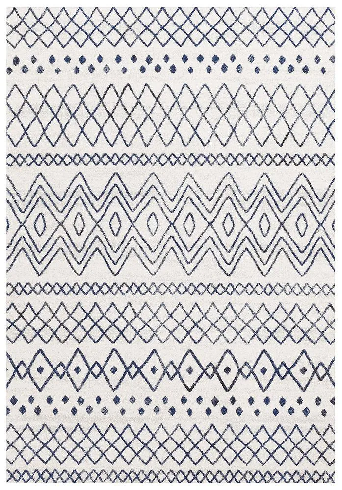 Aladdin Iman  White Blue Rustic Tribal Rug