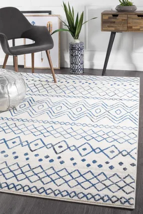 Aladdin Iman  White Blue Rustic Tribal Rug