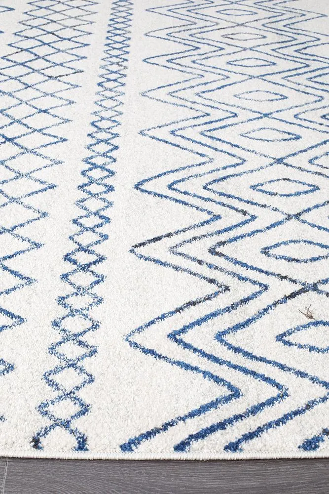 Aladdin Iman White Blue Rustic Tribal Runner Rug