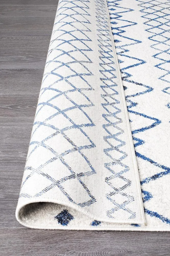 Aladdin Iman White Blue Rustic Tribal Runner Rug