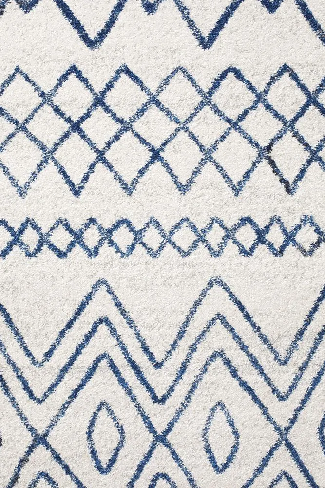 Aladdin Iman White Blue Rustic Tribal Runner Rug