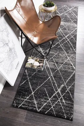 Aladdin Jabir Charcoal Contemporary Runner Rug