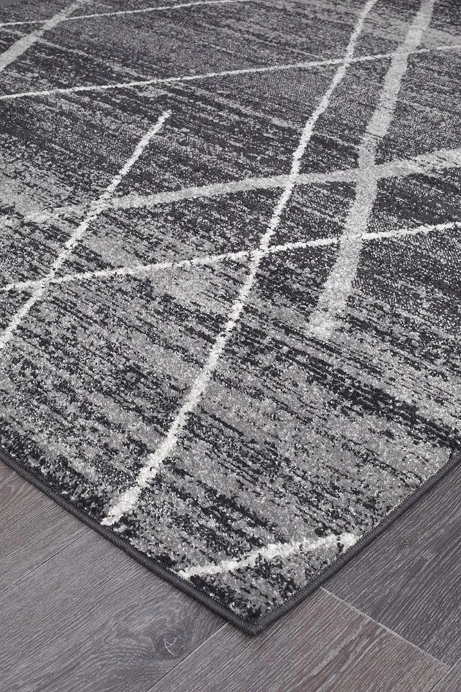 Aladdin Jabir Charcoal Contemporary Runner Rug