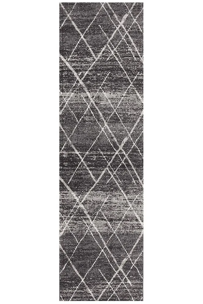 Aladdin Jabir Charcoal Contemporary Runner Rug