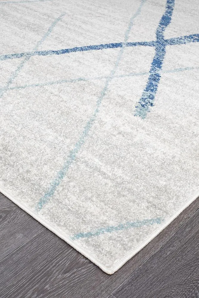 Aladdin Jabir White Blue Contemporary Runner Rug