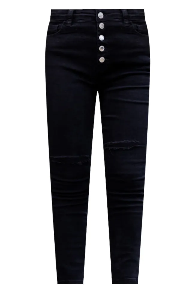 Allison Black Button Fly Distressed Skinny Jeans