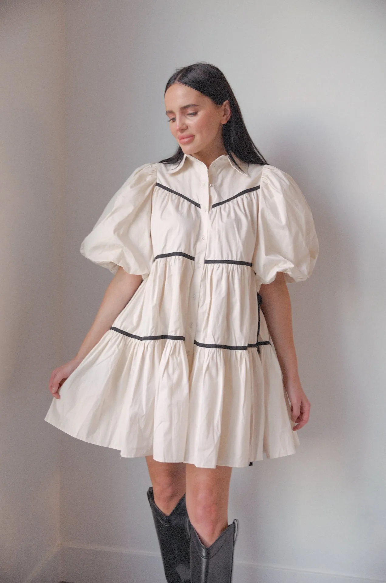 Amelie Cream Puff Sleeve Babydoll Dress