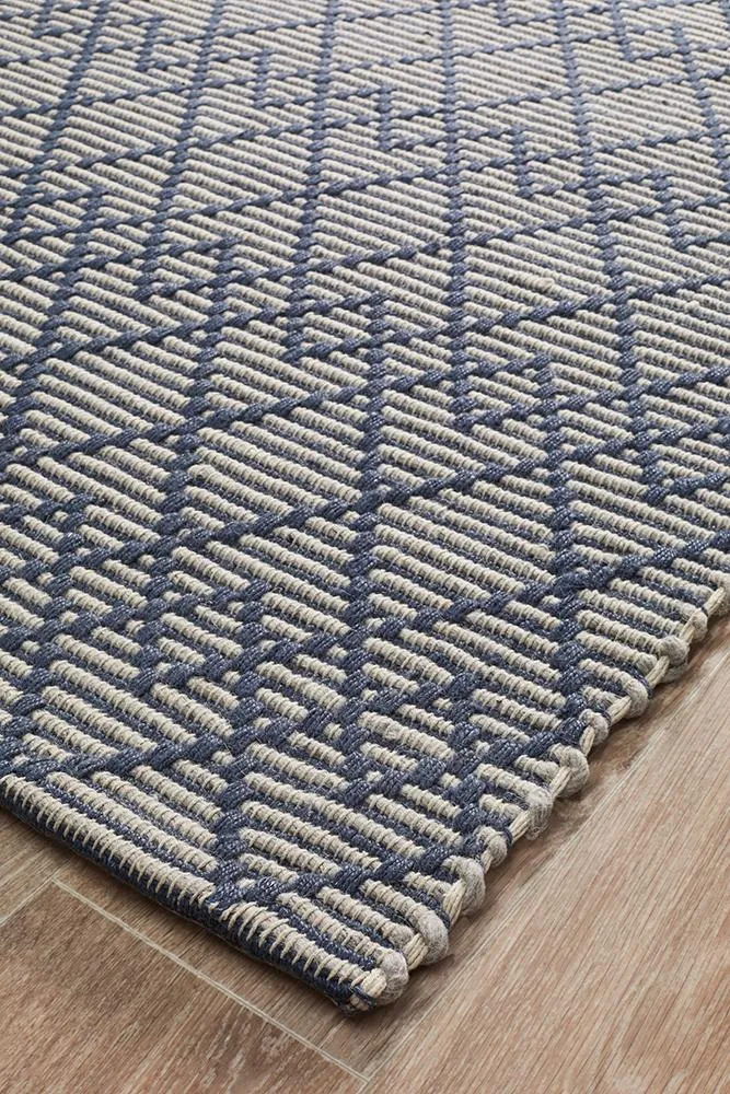 Anika  Hand loomed Wool Rug Denim Bone