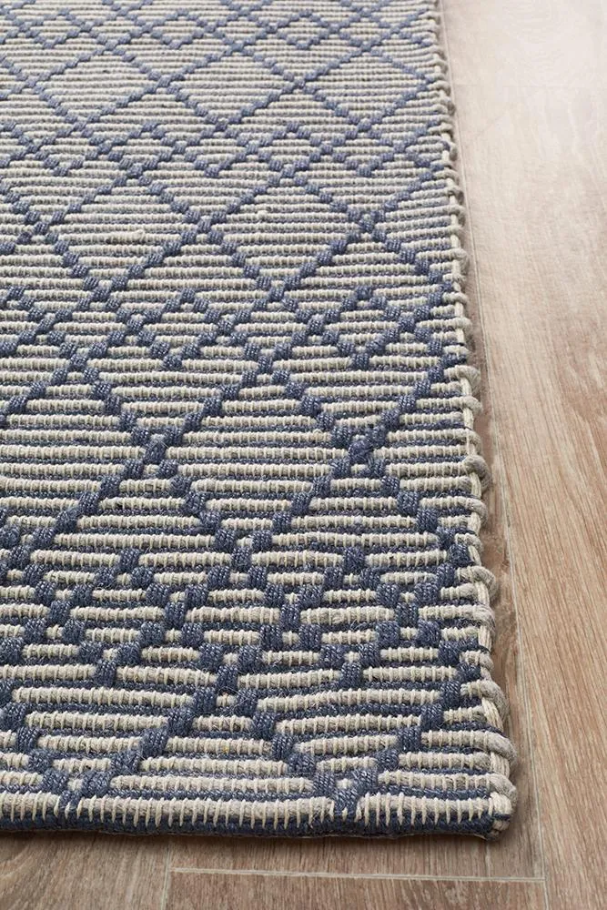 Anika  Hand loomed Wool Rug Denim Bone