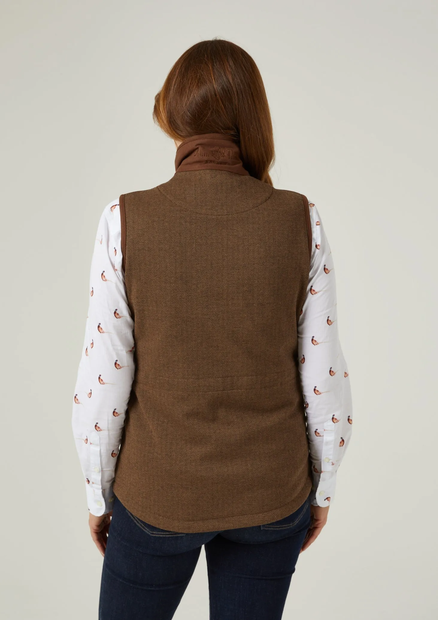 Aylsham Ladies Fleece Gilet In Brown Herringbone - Regular Fit