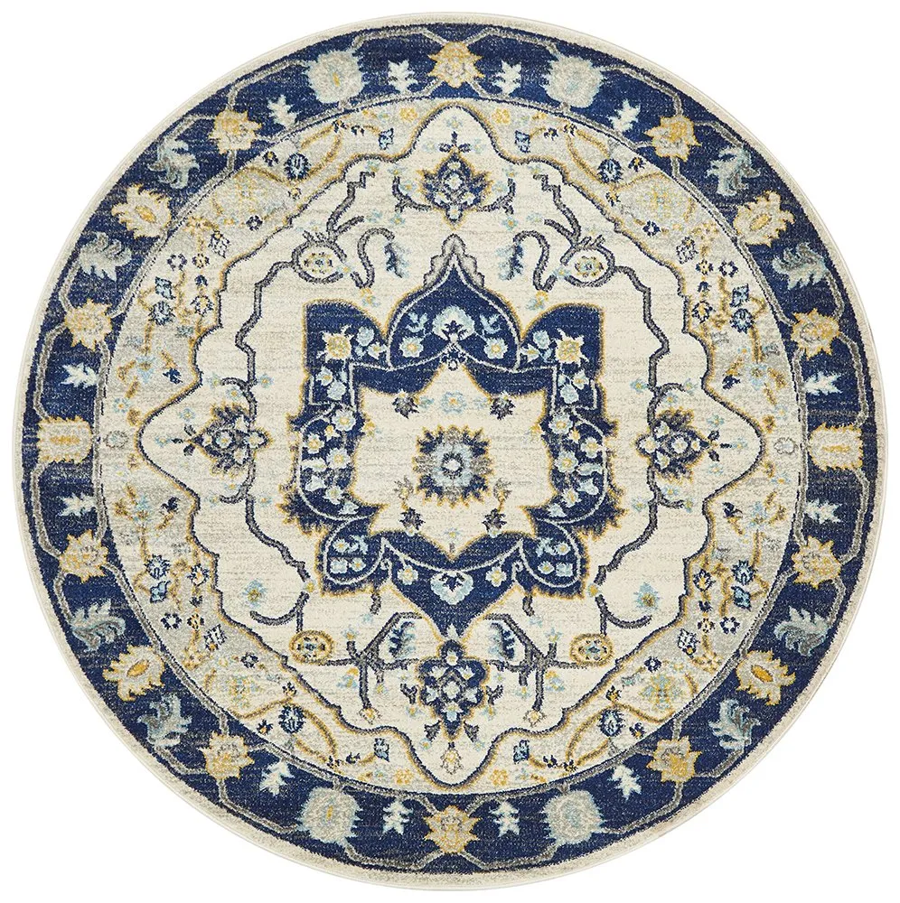 Babylon 201 Round Rug (Navy) by Rug Culture