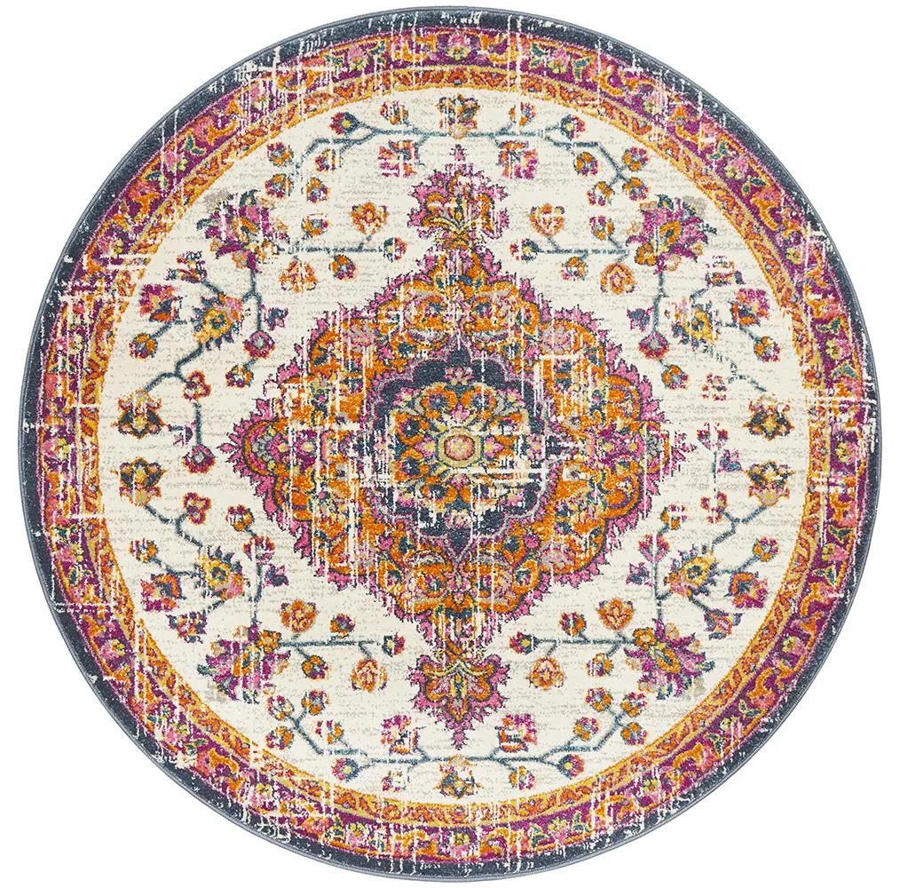 Babylon 205 White  Round Rug