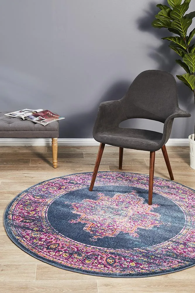 Babylon 211 Navy  Round Rug