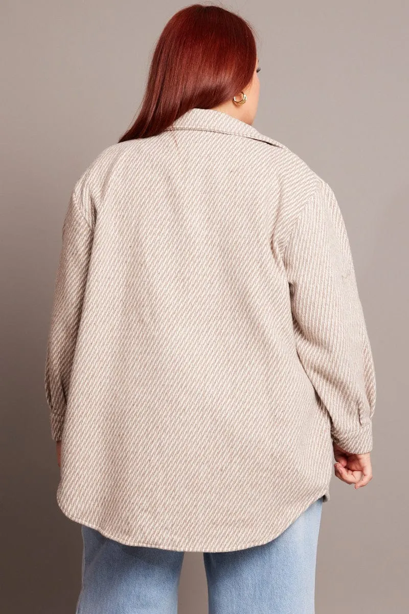 Beige Textured Effect Brushed Shacket