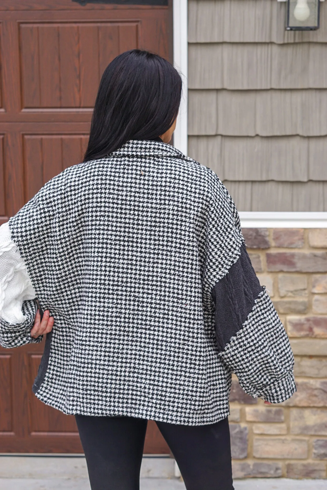 Black Houndstooth Colorblock Sweater Shacket