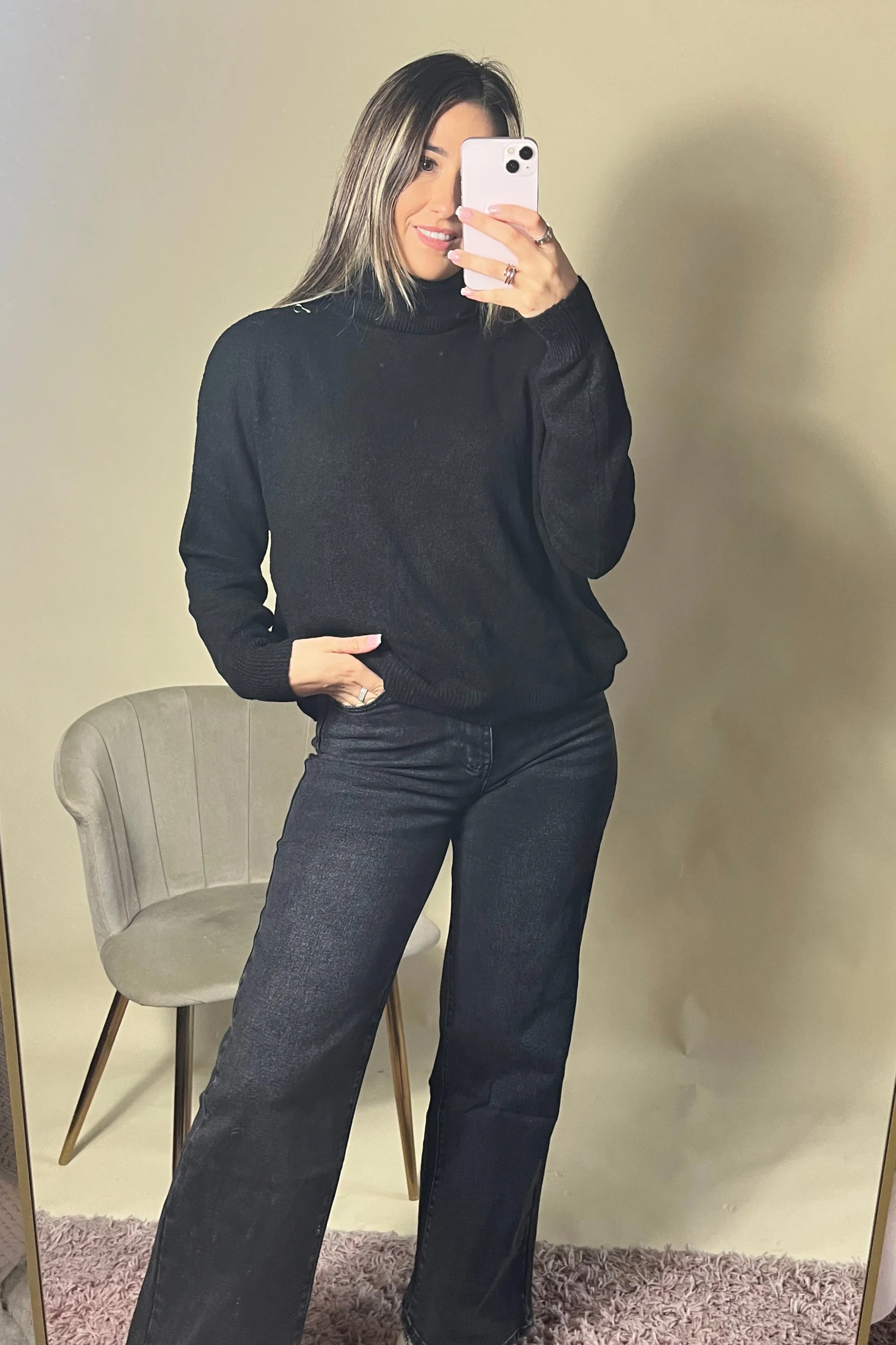 Black relaxed roll neck jumper