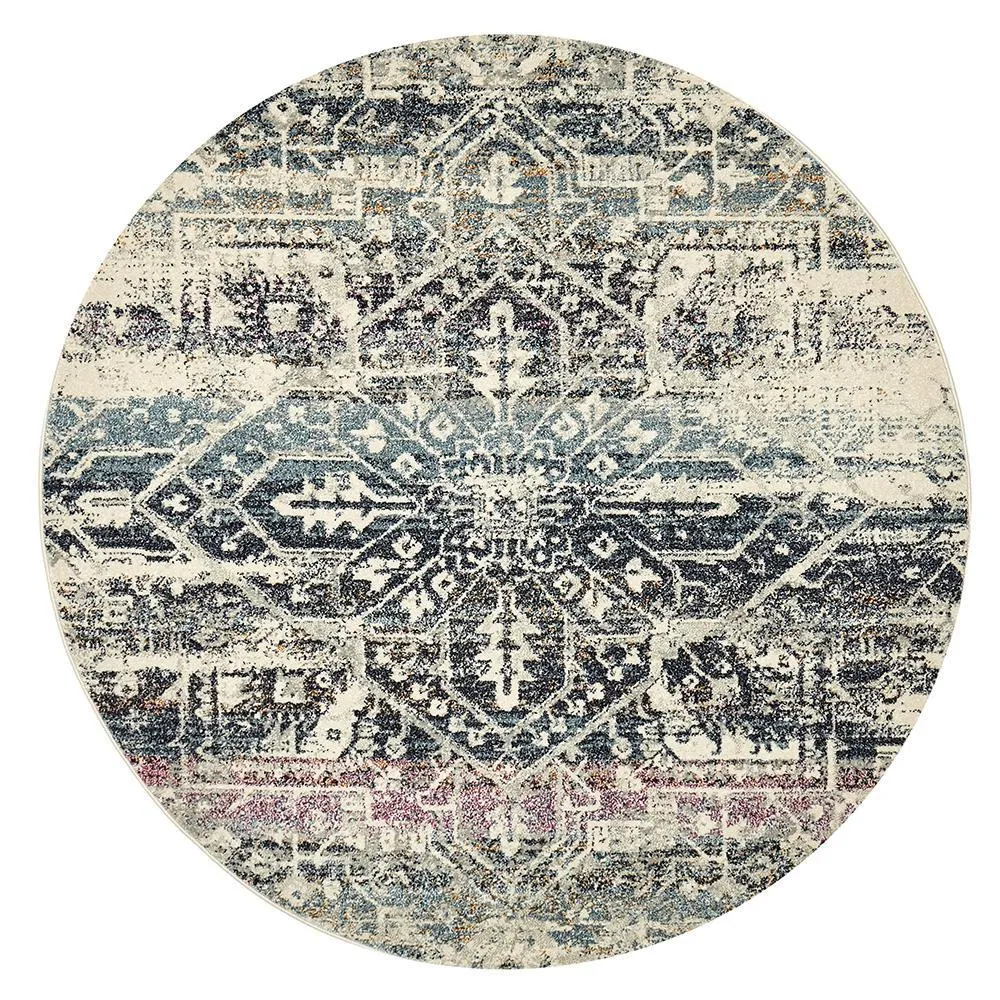 Boho Vintage Erika Blue Round Rug