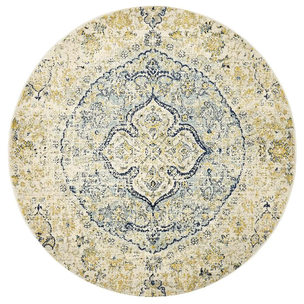 Boho Vintage Jenna Sky Blue Round Rug