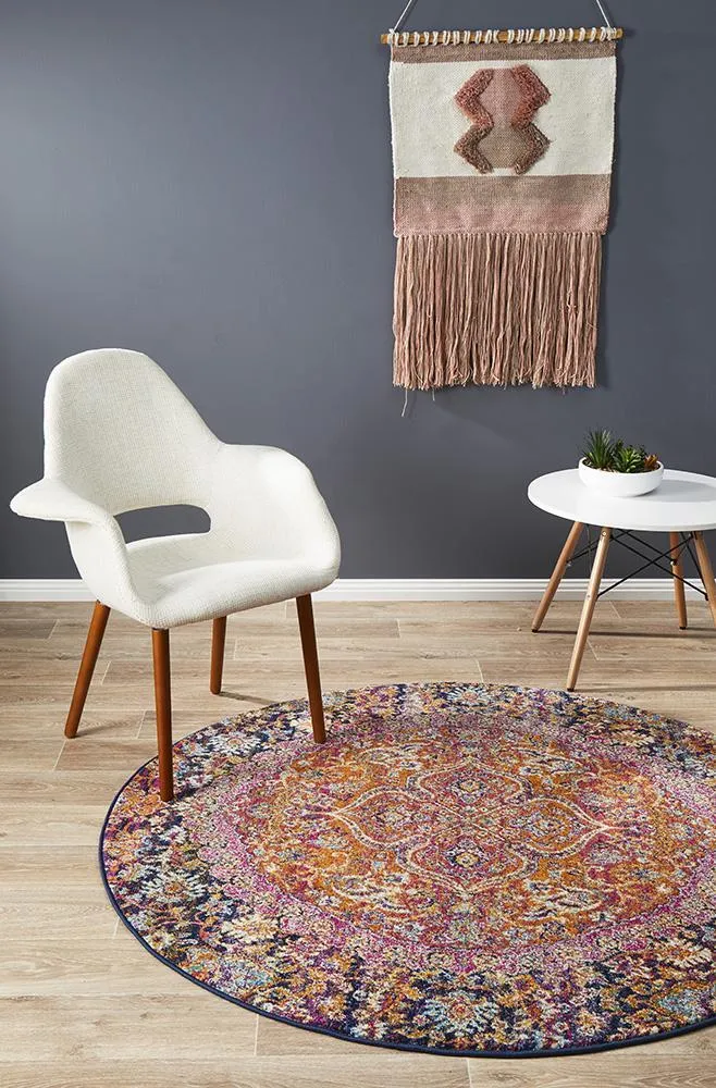 Boho Vintage Natalie Multi Coloured Round Rug