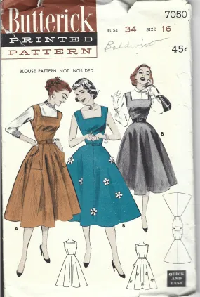 Butterick 7050 Ladies Square Neck Jumper Dress Vintage Sewing Pattern 1950s