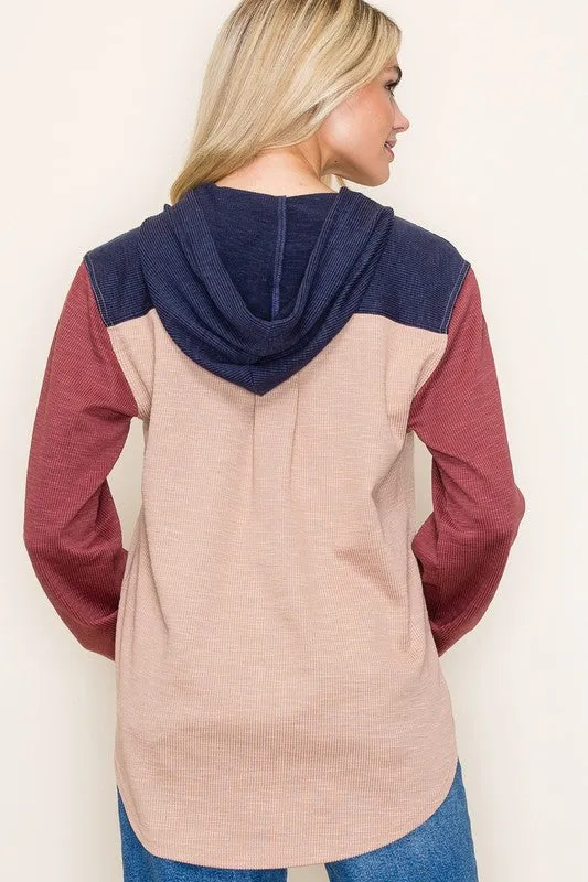 Callie Colorblock Hooded Lightweight Shacket - 2 Colors!