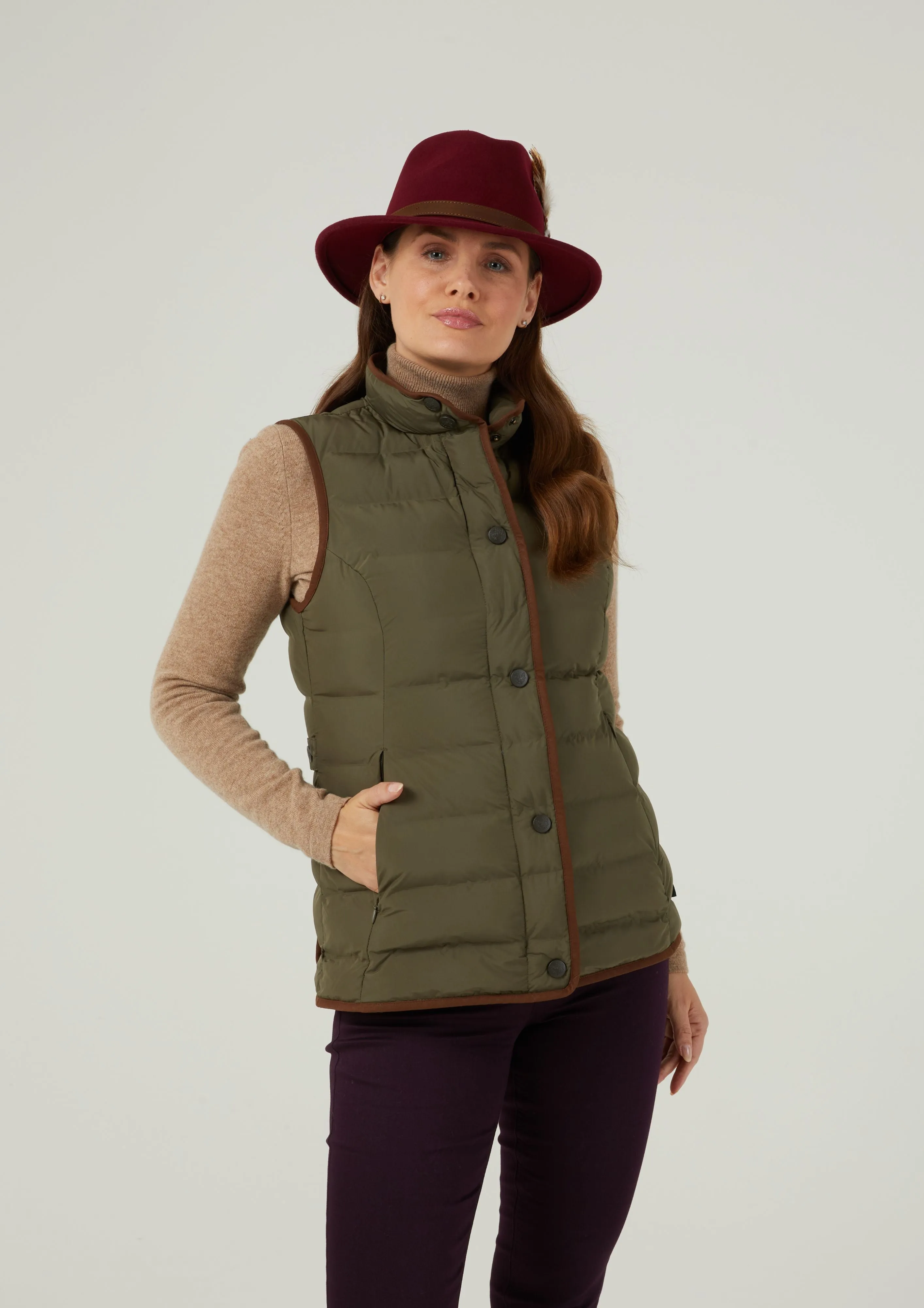 Calsall Ladies Quilted Gilet In Olive - Regular Fit