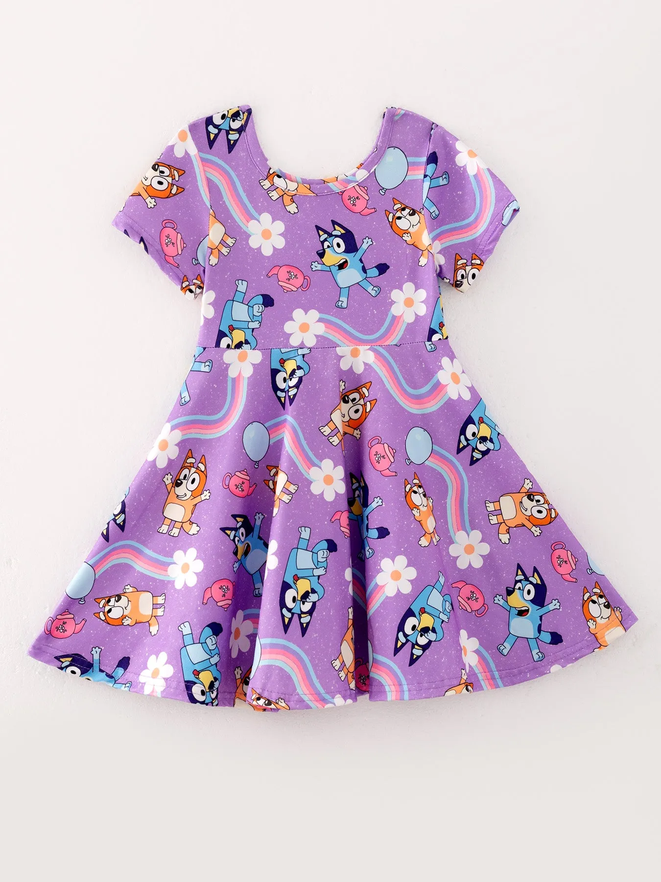 Cartoon Girls Rainbow Print Milk Silk Dress