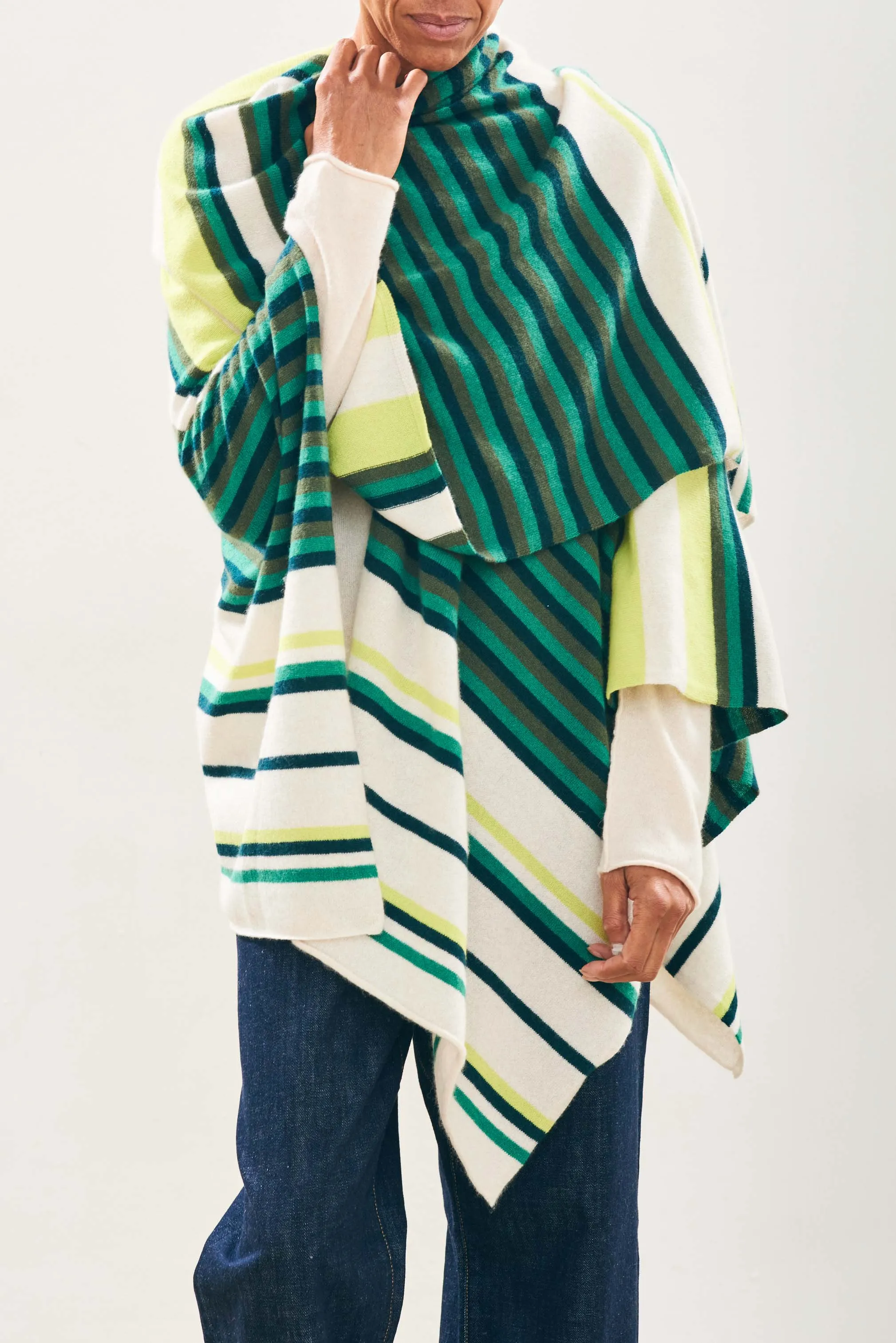 Cashmere Multi Stripe Wrap in Oatmeal