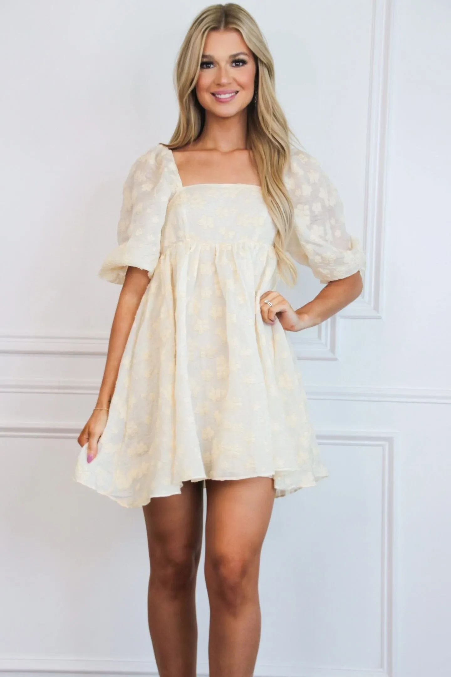 Cassia Floral Babydoll Dress: Cream